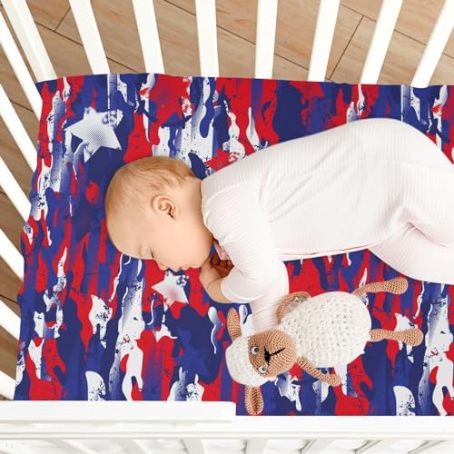 KICPOAY Fitted Crib Sheets Abstract July 4th American Stars Stretchy Playard Sheets