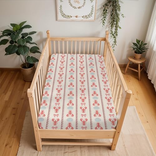 Red Coastal Lobsters and Bows Crib Sheets 28x52