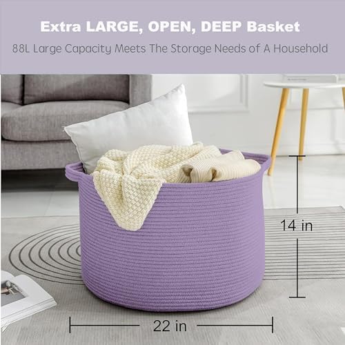 MEGASKET Purple Rope Storage Basket 22 X 14 Large Woven Bin