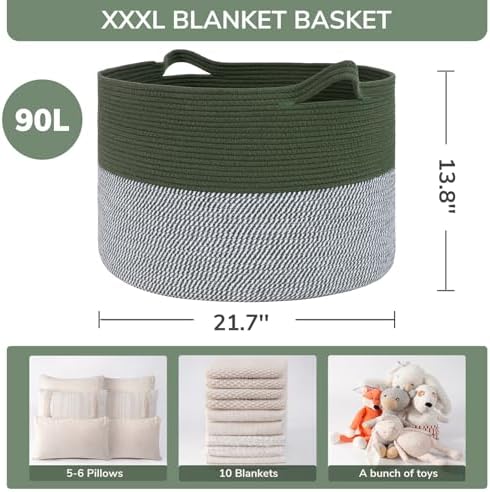 INDRESSME Green Large Laundry Basket with Handles