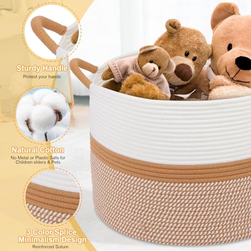 20x13 Woven Cotton Basket - Versatile Storage Decor WhiteBrown