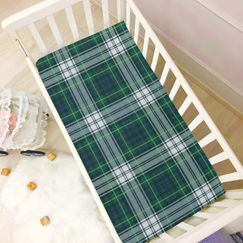 Emelivor Tartan Plaid Green Crib Sheet for Newborn Bedding