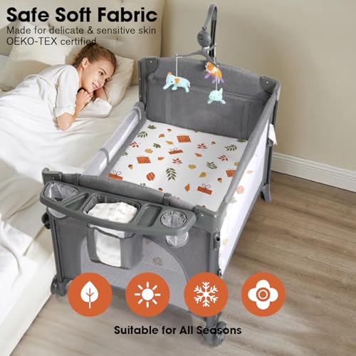 Bimocosy Mini Crib Sheets 4 Pack Dinosaur Leaves