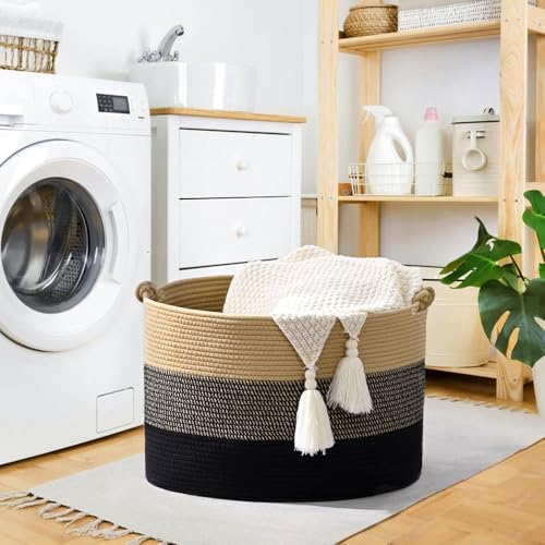 Degeyoyo Large Blanket Basket 20x13 Cotton Woven Storage With Handle