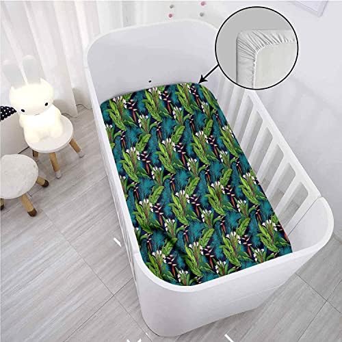 XISUNYA Leaf Crib Fitted Sheet Tropical Jungle Pattern