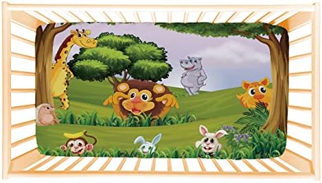 ANGELJUAN Fitted Crib Sheet Zoo Animals Forest Cartoon 28x52x8