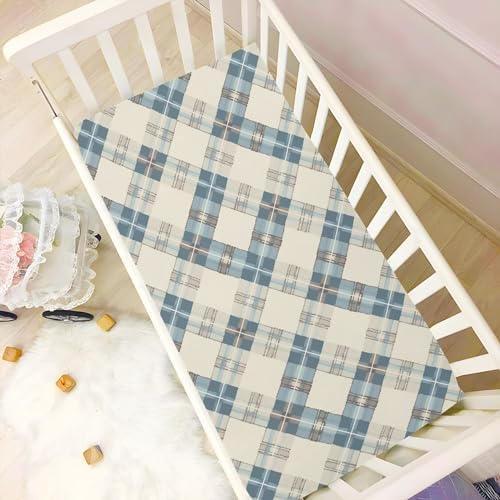 Wassud Pastel Blue Plaid Crib Sheets Set 1