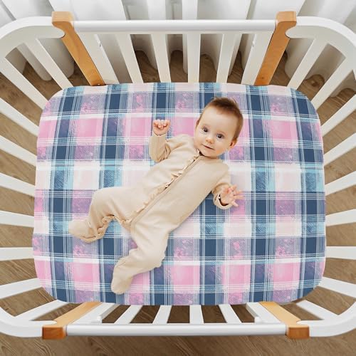 Checkered Blue Crib Sheets for Baby Boys and Girls