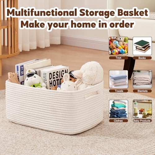 OIAHOMY 2 Pack Woven Rope Storage Baskets for Shelves and Closets
