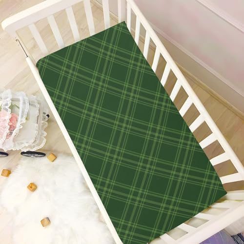 KICPOAY Plaid Diagonal Check Green Crib Sheets for Playard and Crib