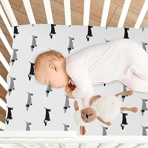 KICPOAY Fitted Crib Sheet Dachshund Black White Playard Sheet for Baby Toddler