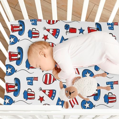 KICPOAY July 4th Flag Star Balloon Crib Sheets