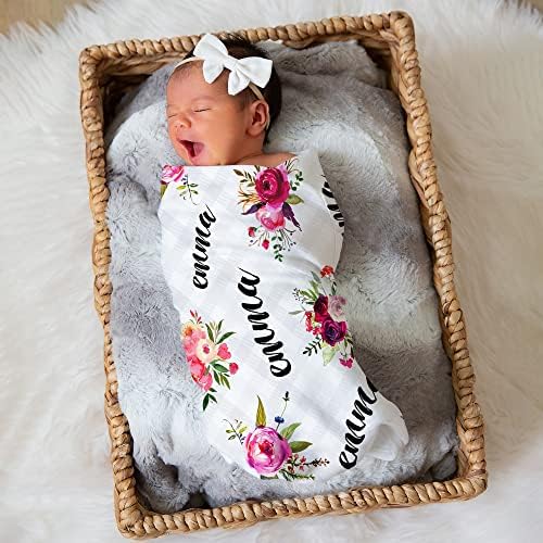 ENCYCOM Personalized Floral Swaddling Blanket