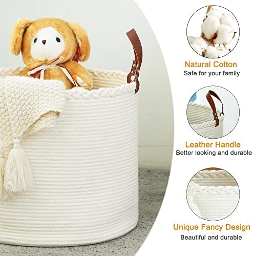 KAKAMAY 18x16 Cotton Woven Blanket Basket with Handles