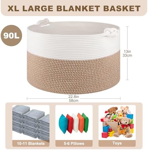 OIASKET XXL Woven Cotton Basket for Living Room Storage