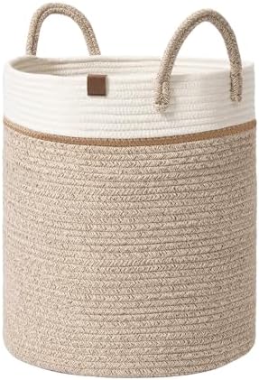 LA JOLIE MUSE Woven Cotton Laundry Basket 16x14x14 Inches