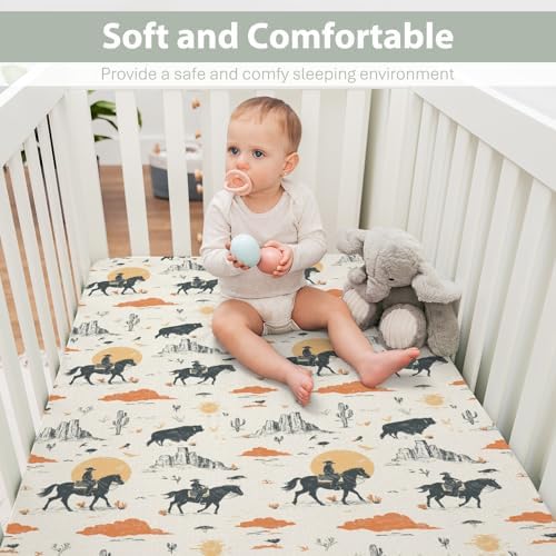 Retro Cowboys Sunset Baby Crib Sheets 52x28 Inch