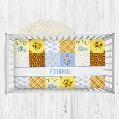 Personalized Crib Sheets with Name Soft and Safe Sunflower Elephant Design