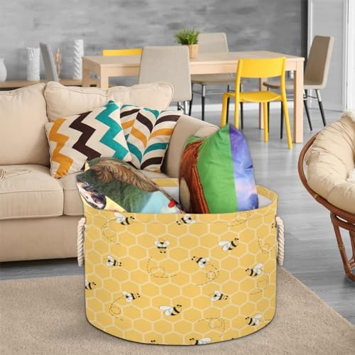 Cute Yellow Bee Large Storage Basket with Handle