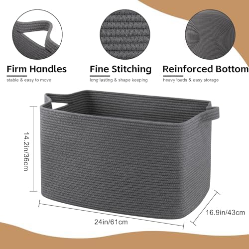 95L Extra Large Woven Storage Basket Grey