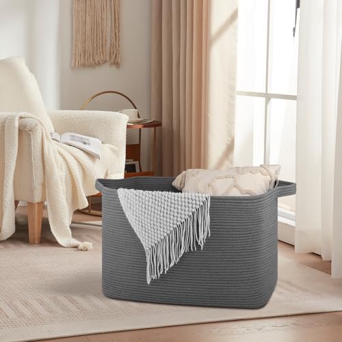 118L Extra Large Woven Blanket Basket with Handles - Grey