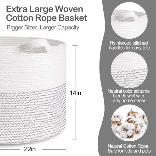 MEGASKET 88L Cotton Rope Storage Basket for Living Room