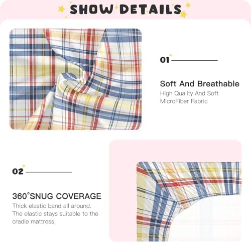 Gbjiemia Plaid Crib Sheets for Boys Girls