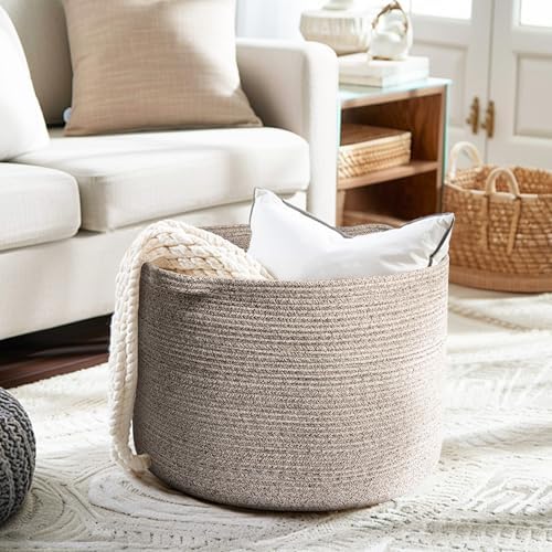 Extra Large Woven Cotton Basket 22x14 for Blankets and Toys