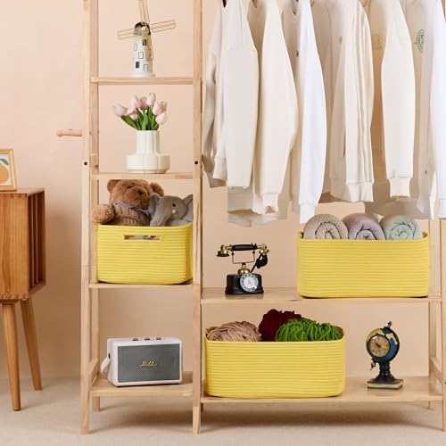 4-Pack Large Woven Storage Baskets for Clothes Toys 17x13x75 Yellow