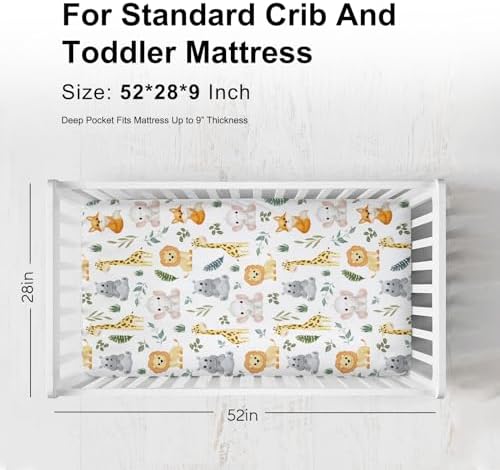 KASTLEE Jungle Safari Animals Crib Sheet for Girl Boy 52x28