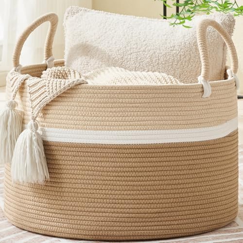 KAKAMAY Cotton Rope Blanket Basket 20x13 Foldable Storage
