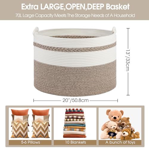 HOBASKET Large Woven Rope Storage Basket 20x13 Inch
