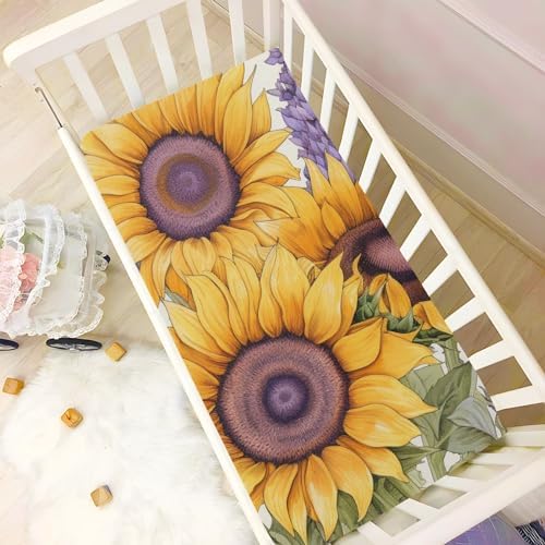 ALAZA Sunflower Lavender Crib Sheets for Girls and Boys