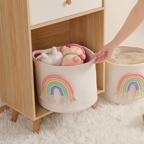 INough Rainbow Woven Cotton Toy Storage Basket for Kids