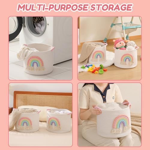 INough Rainbow Woven Cotton Toy Storage Basket for Kids