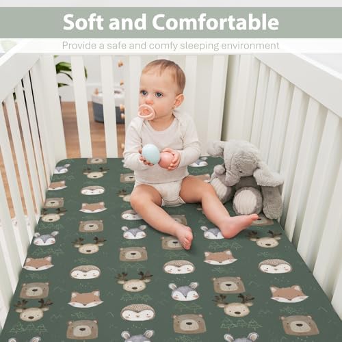 Baby Animals Crib Sheet Bear Deer Bunny Soft Fitted