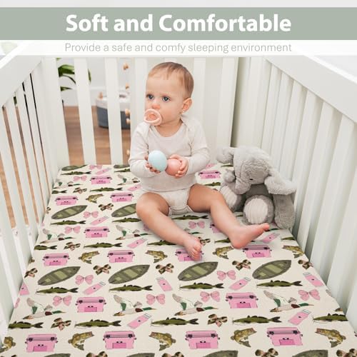 Pink Fishing Girly Baby Crib Sheet 52x28In