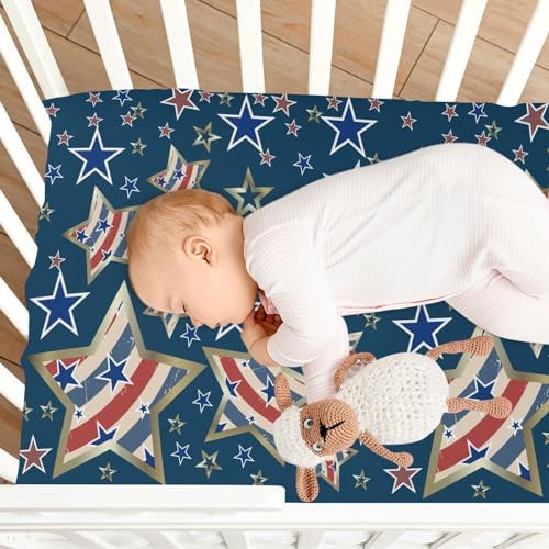 KICPOAY Crib Sheets USA Star Pattern Stretchy Playard Sheets for Baby