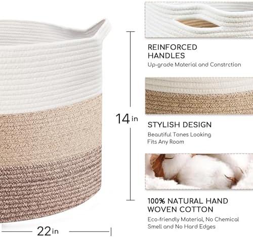 MXMHOME Large Cotton Blanket Basket with Handles 1