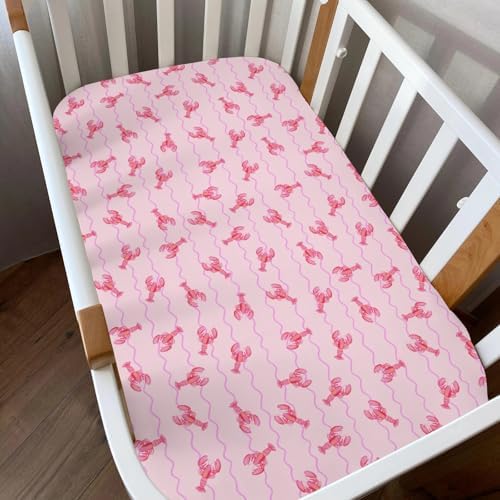 Pink Lobster Stripe Crib Sheets for Boys Girls 2 Pack