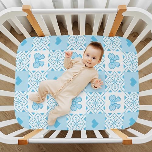 KICPOAY Pixel Blue Bow Heart Crib Sheets Set