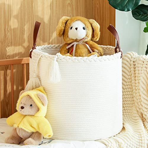 KAKAMAY 18x16 Cotton Woven Blanket Basket with Handles
