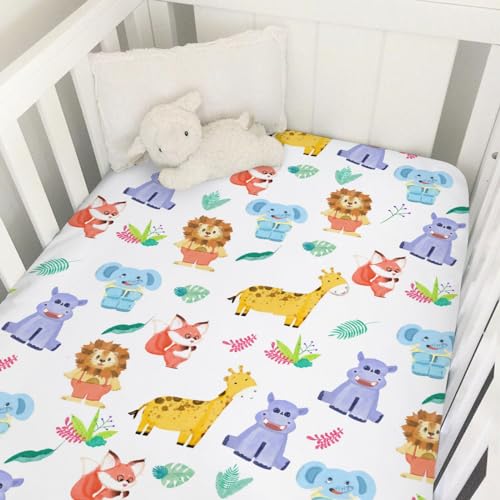 Colorful Zoo Animals Crib Sheet 52x28 Fitted