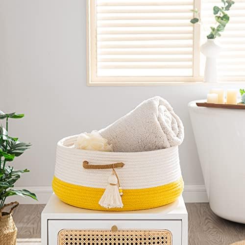KAKAMAY Cotton Woven Storage Basket 16x8 Yellow