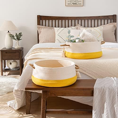 KAKAMAY Cotton Woven Storage Basket 16x8 Yellow