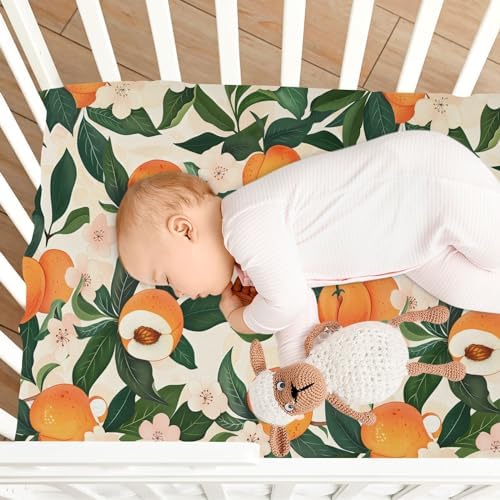 ALAZA Orange Peaches Green Leaves Crib Sheets for Baby