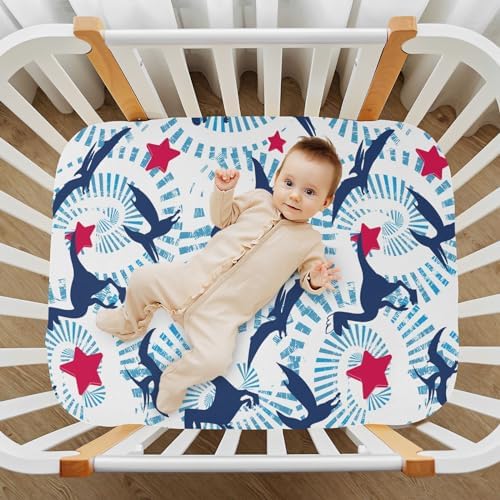 KICPOAY 4th of July Dino Star Crib Sheets