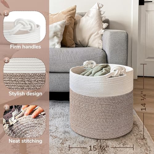 Goodpick Woven Cotton Rope Storage Basket for Blankets and Toys