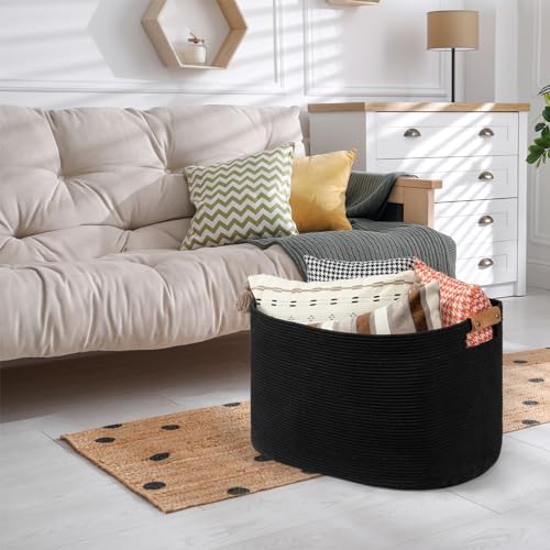 Danpinera Large Woven Basket 108L Cotton Rope Hamper with Leather Handle