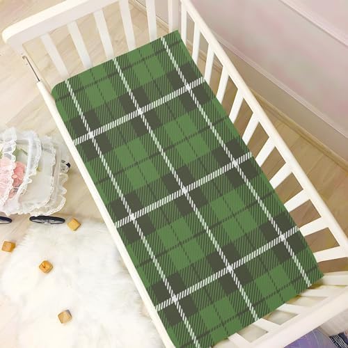 St Patricks Day Plaid Scottish Green Crib Sheet for Boys